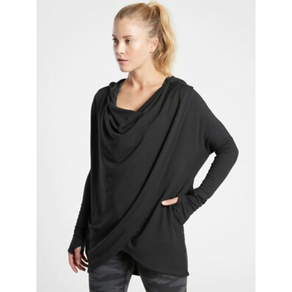 Athleta Womens Purana Wrap Sweatshirt in Black, 1X (D2)